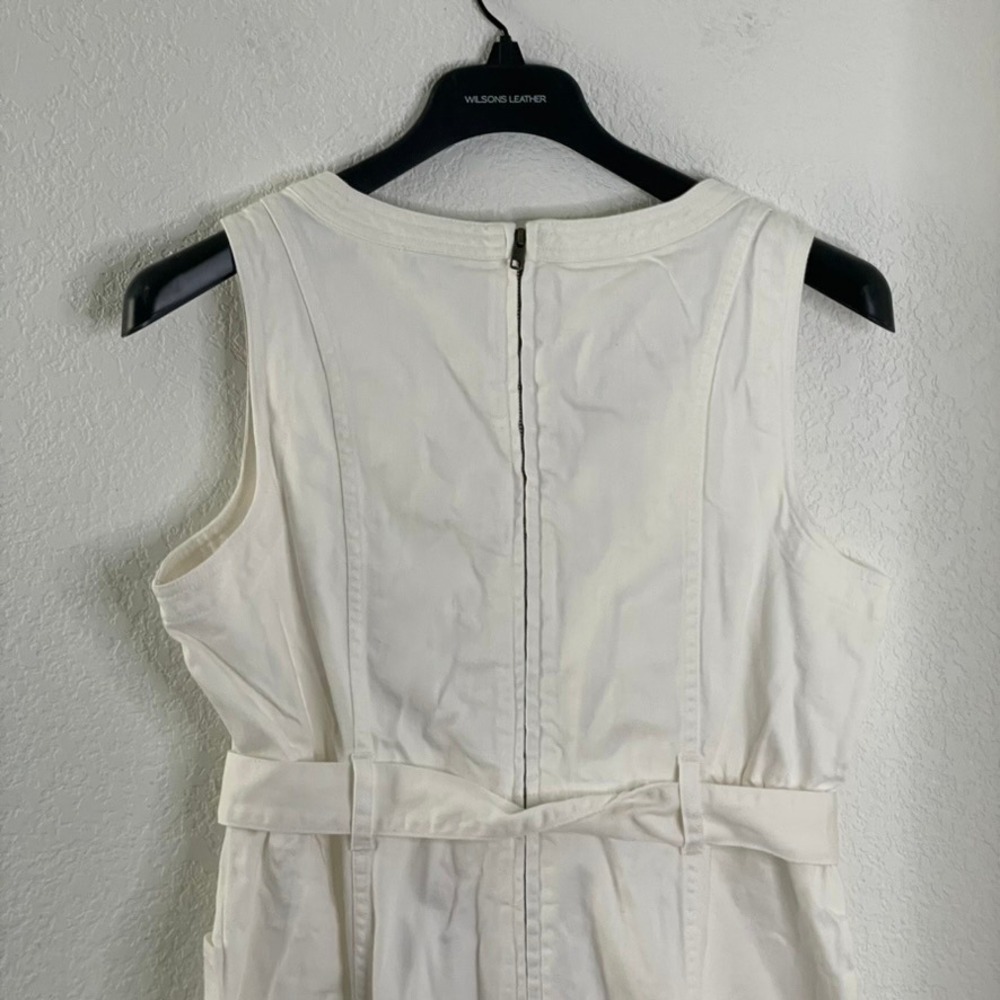 Sundance White Denim Dress Size 16 Sleeveless V Neck Midi with Belt Pockets - Picture 9 of 14